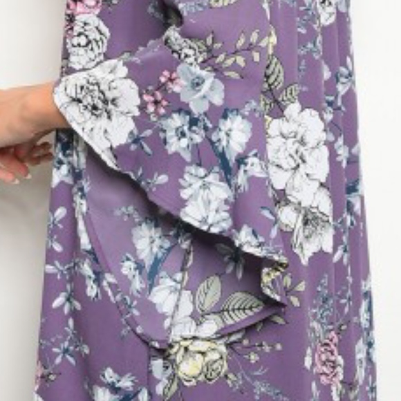 FINAL S Violet Purple Floral Off Shoulder Dress - Picture 5 of 5